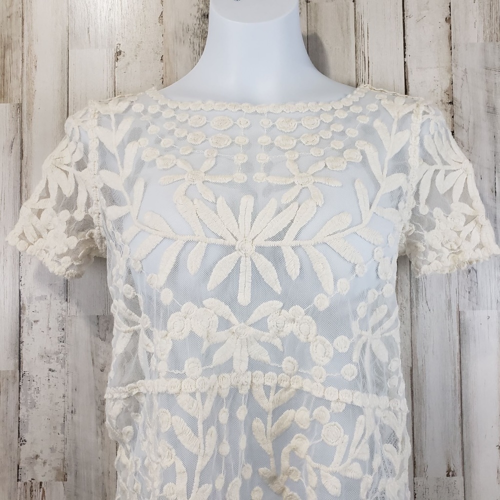 ZARA Collection Womens Top Ivory Sheer Mesh Floral - Picture 2 of 7